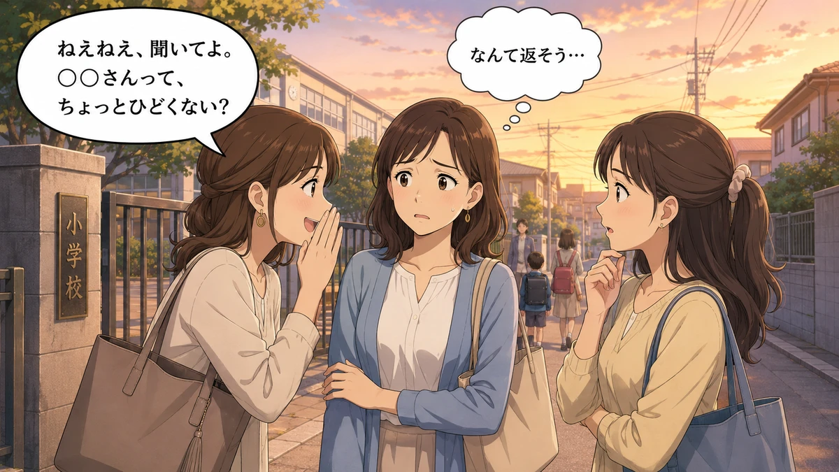 ママ友グループの立ち話で陰口を聞かされ、どう返そうか困っているママ