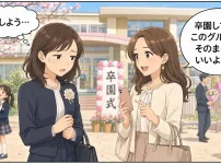 卒園式のあとの園庭でママ友からLINEグループの話をされて返事に困っている母親